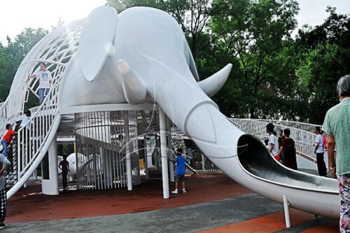 Amusement park elephant slide ride