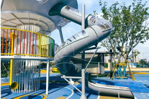 Kids park spaceship Shaped Stainless Steel Slides