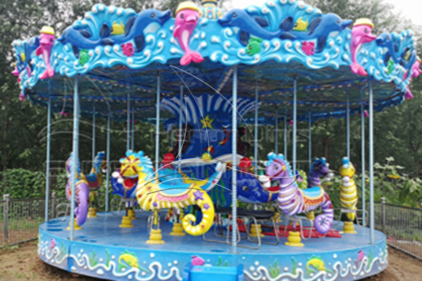 Ocean themed kiddie carousel with 24 seats
